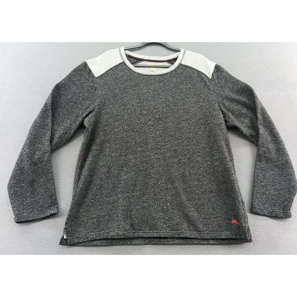 Tommy Bahama Sweater Mens Sz XL Gray Crew Neck Fleece Long Sleeve